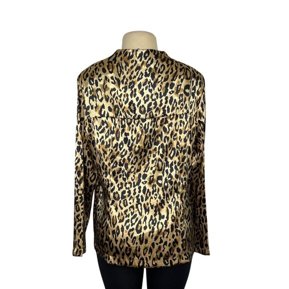 Simonton Leopard Print Satin Button-Up Blazer Size L - Picture 3 of 5